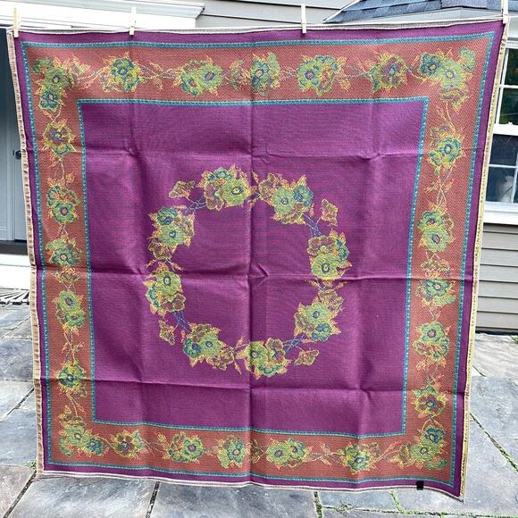 GOBLYS Table Covering Tapestry Square Floral Jacquard Cotton Beige France 58x58 - Picture 3 of 13